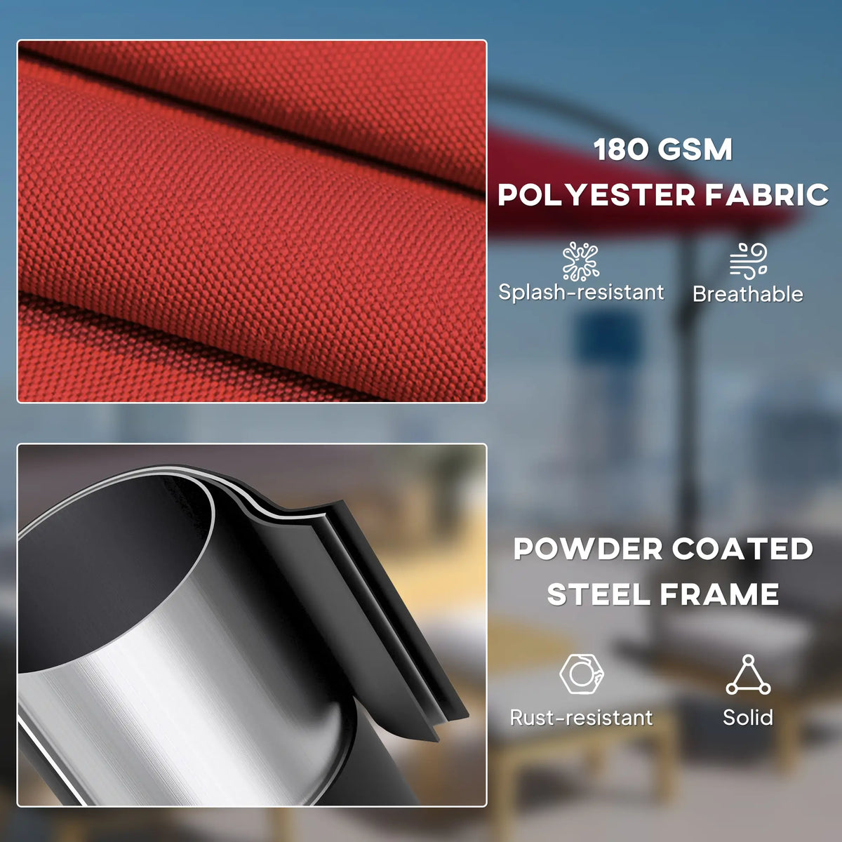 9.7ft Offset Patio Umbrella, Crank Handle, 8 Ribs, Cross Base, Wine Red Offset Cantilever Umbrellas at Gallery Canada