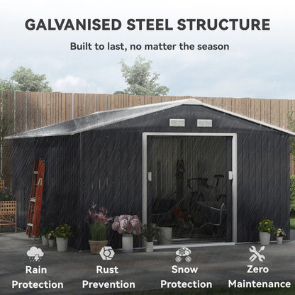 11.2ft x 12.5ft Garden Storage Shed, 4 Vent Slots, Double Sliding Door, Grey Sheds at Gallery Canada