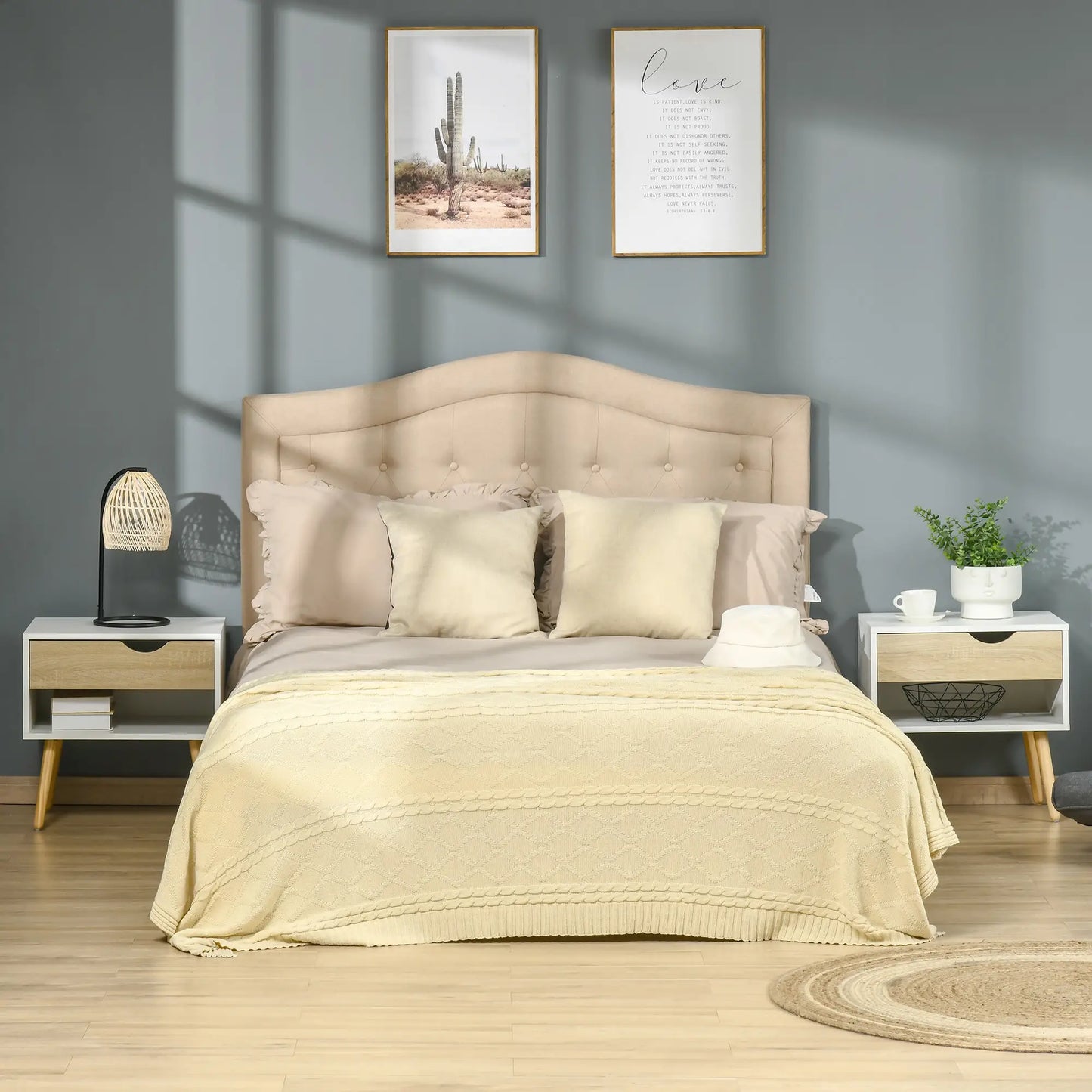 Set of 2 Bedside Tables, Modern Nightstand with Drawer, Shelf, White Bedside Tables at Gallery Canada