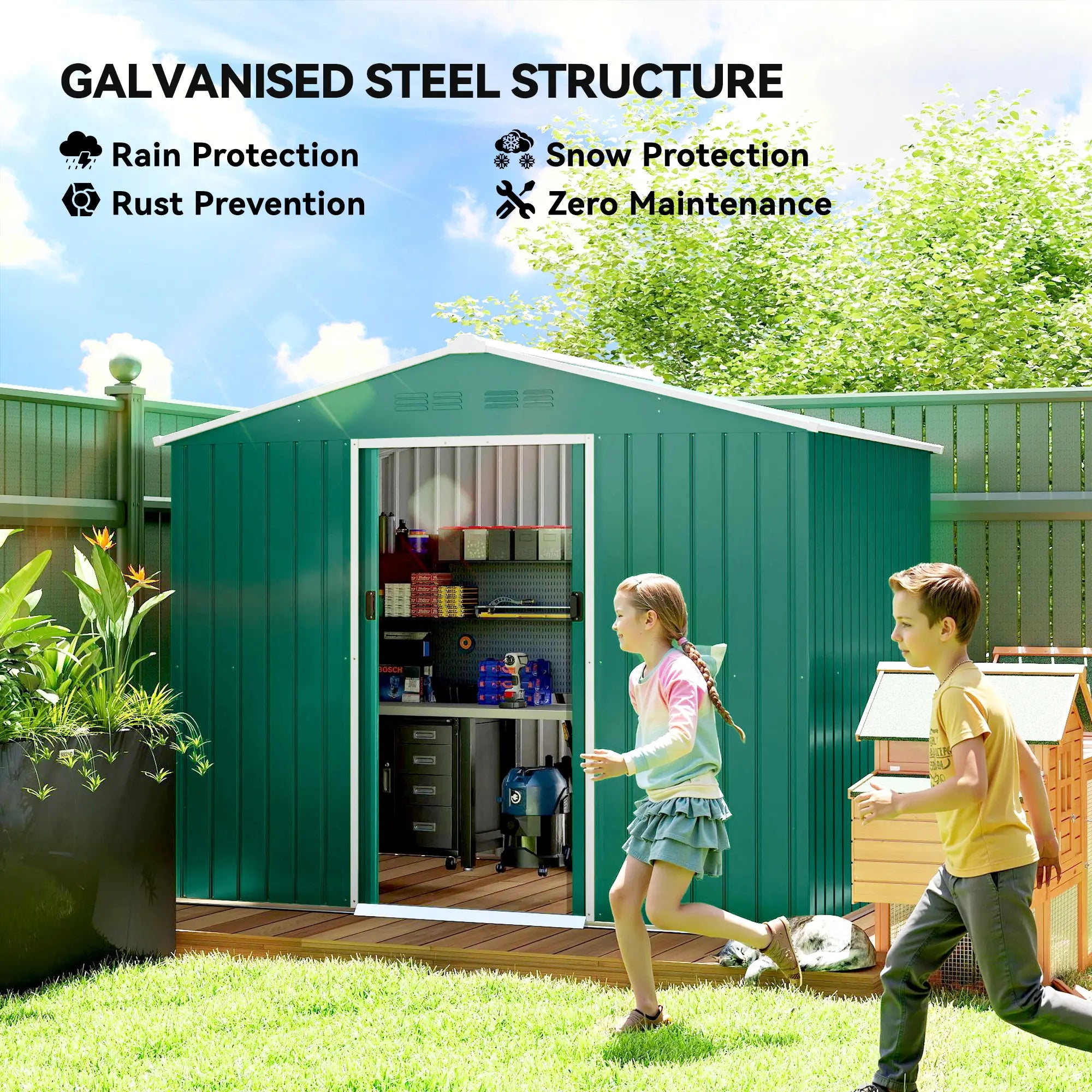 8' x 6' Metal Outdoor Storage Shed, Lockable Sliding Doors, Green Sheds at Gallery Canada