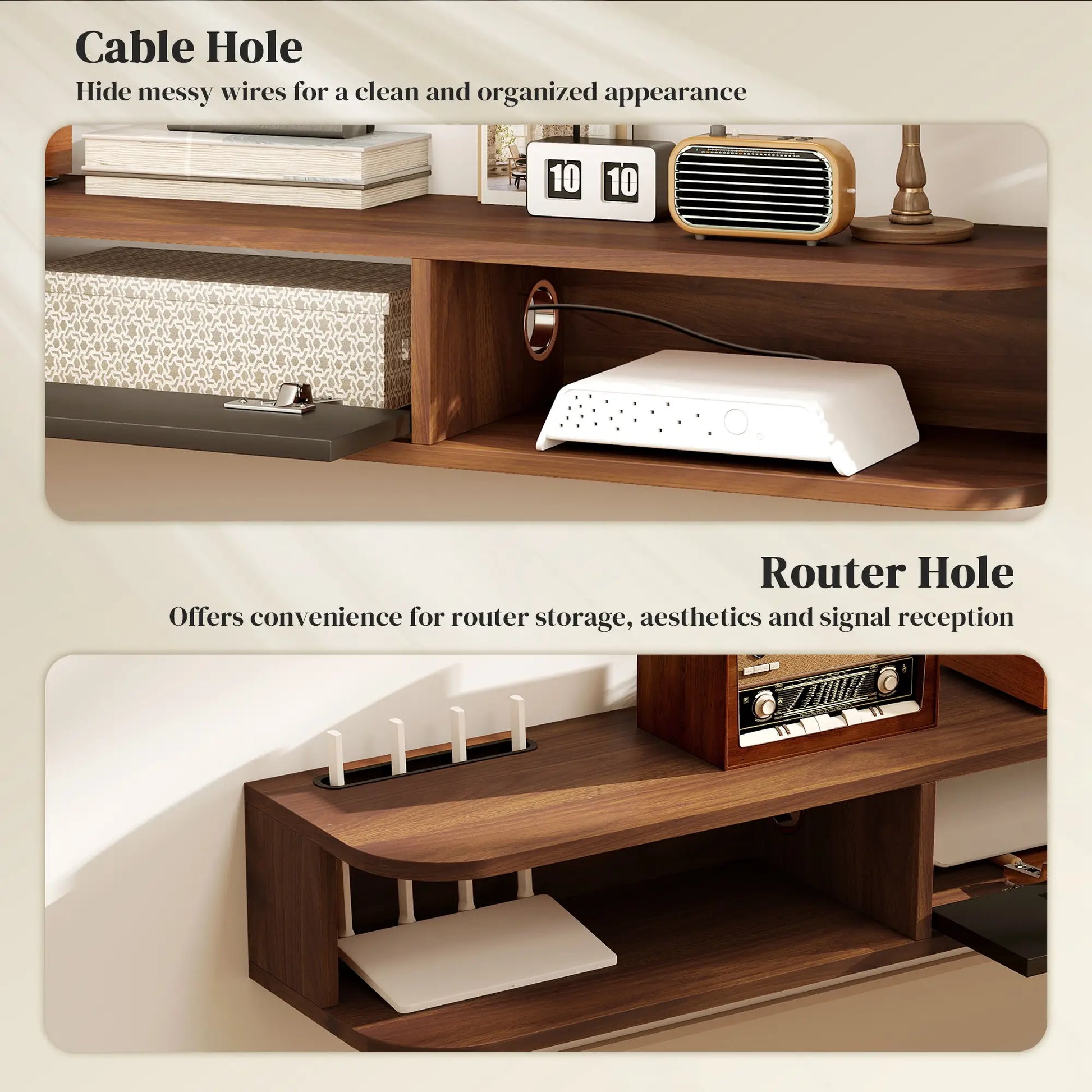 71" Floating TV Stand, Wall Mounted Media Console, Flip Drawer, 2 Open Shelves, Walnut TV Stands at Gallery Canada
