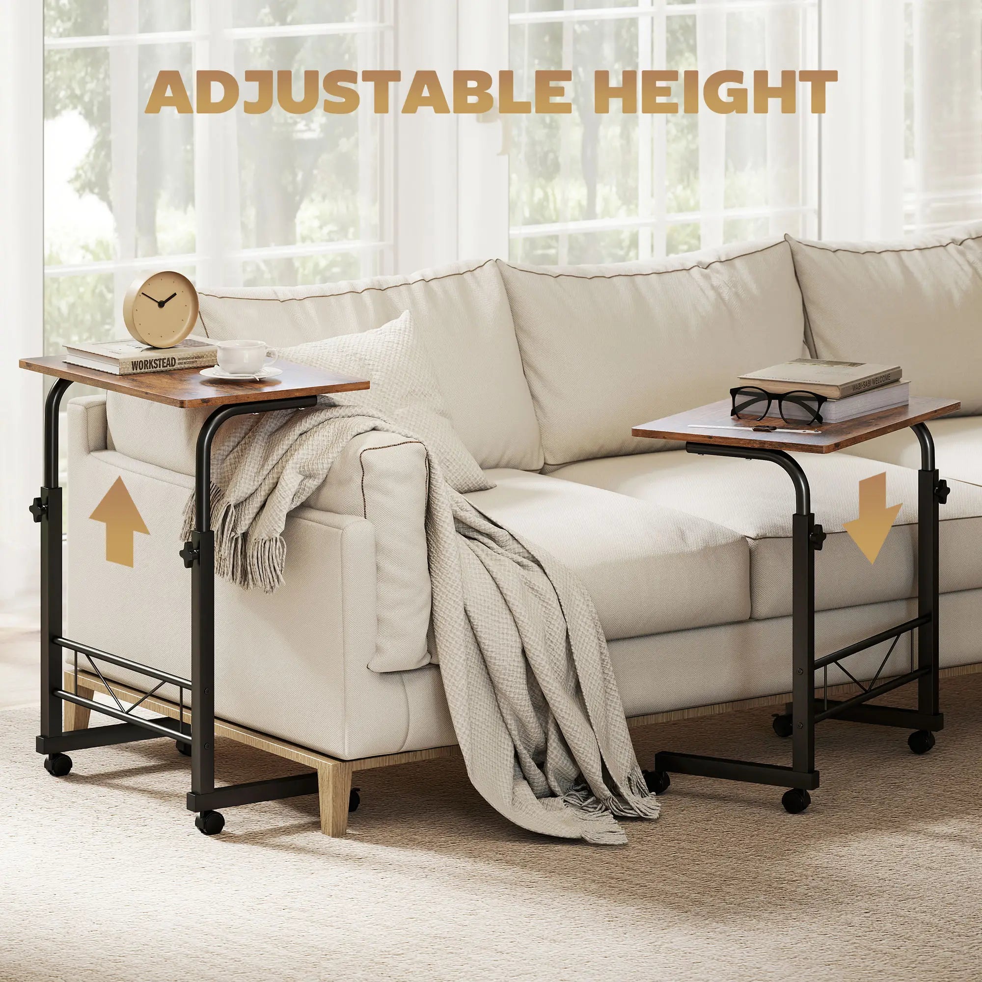 Mobile Standing Desk, Adjustable Height, 23.5 Inch, Rustic Brown, Brown Side Tables at Gallery Canada