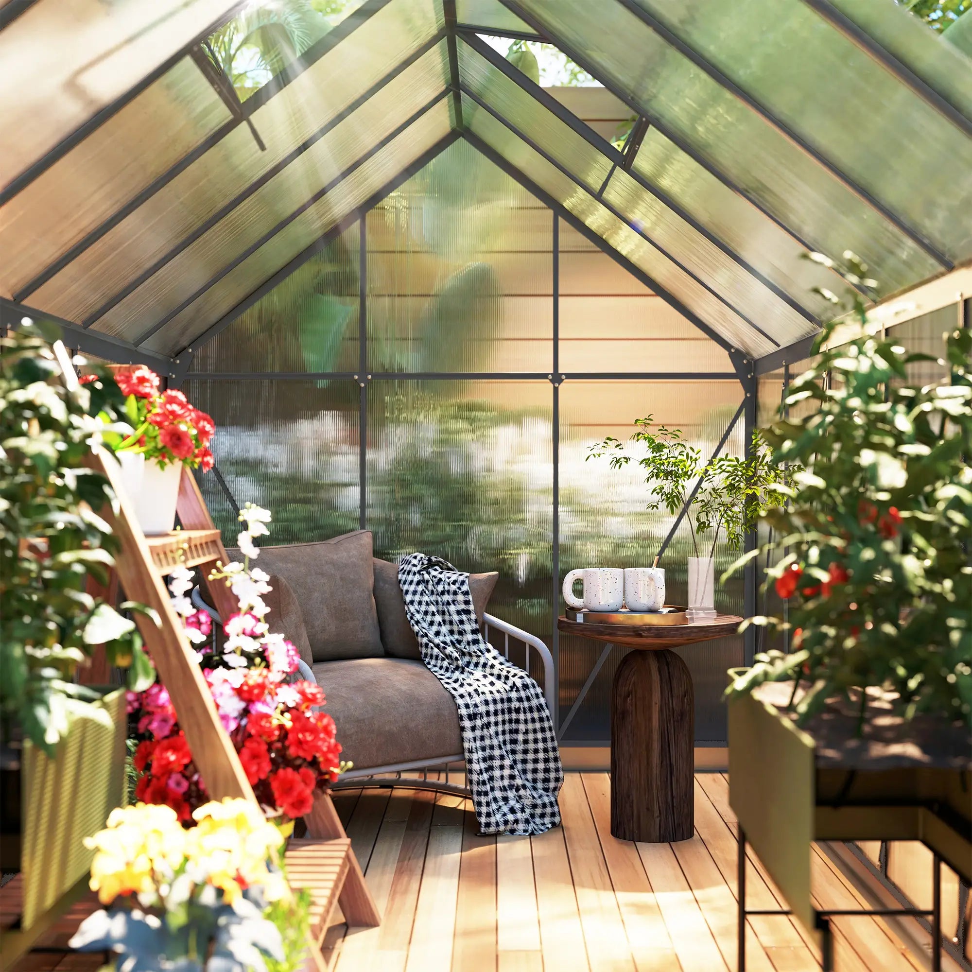 6' x 12' x 6.5' Polycarbonate Greenhouse, Walk-in, Adjustable Roof Vent, Sliding Door, Charcoal Grey Walk In Greenhouses at Gallery Canada