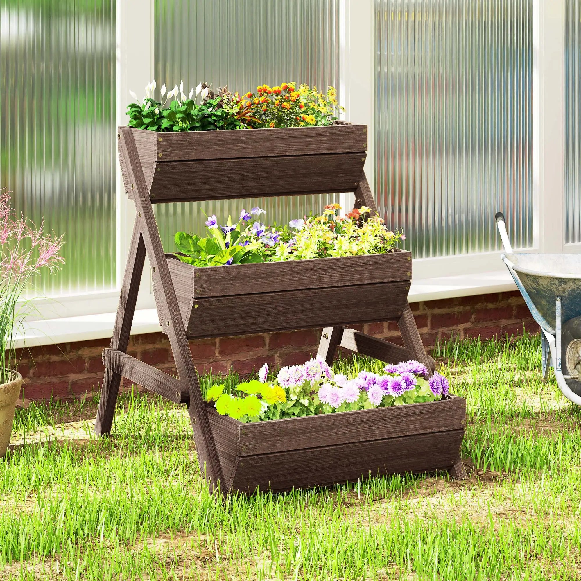 3 Tier Elevated Planter Box, Wooden Raised Garden Bed, 26