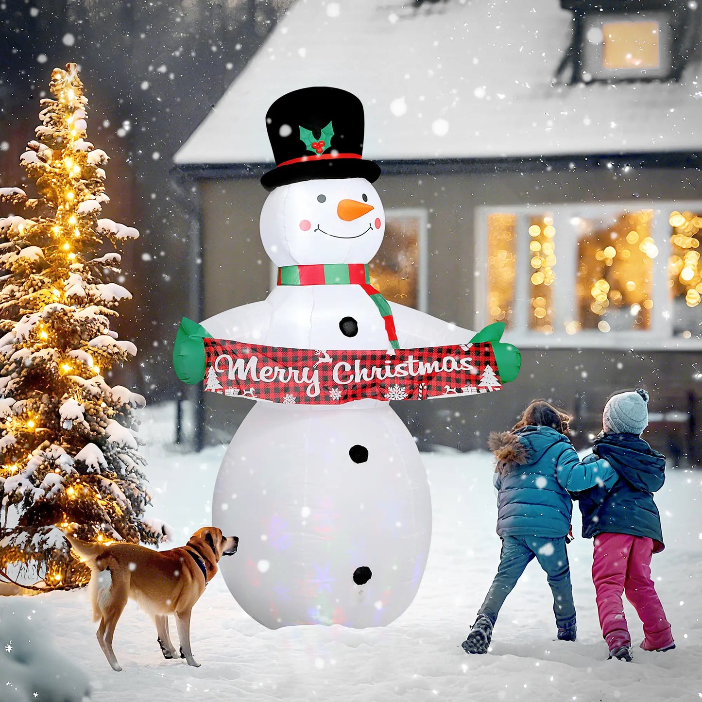 7FT Snowman Inflatable with Motion Music, LED Light Projector Christmas Inflatables at Gallery Canada