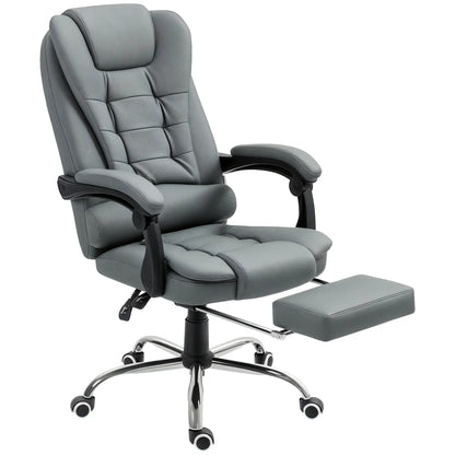 High Back PU Leather Office Chair, Retractable Footrest, Padded Armrest, Grey Executive & Manager Chairs at Gallery Canada