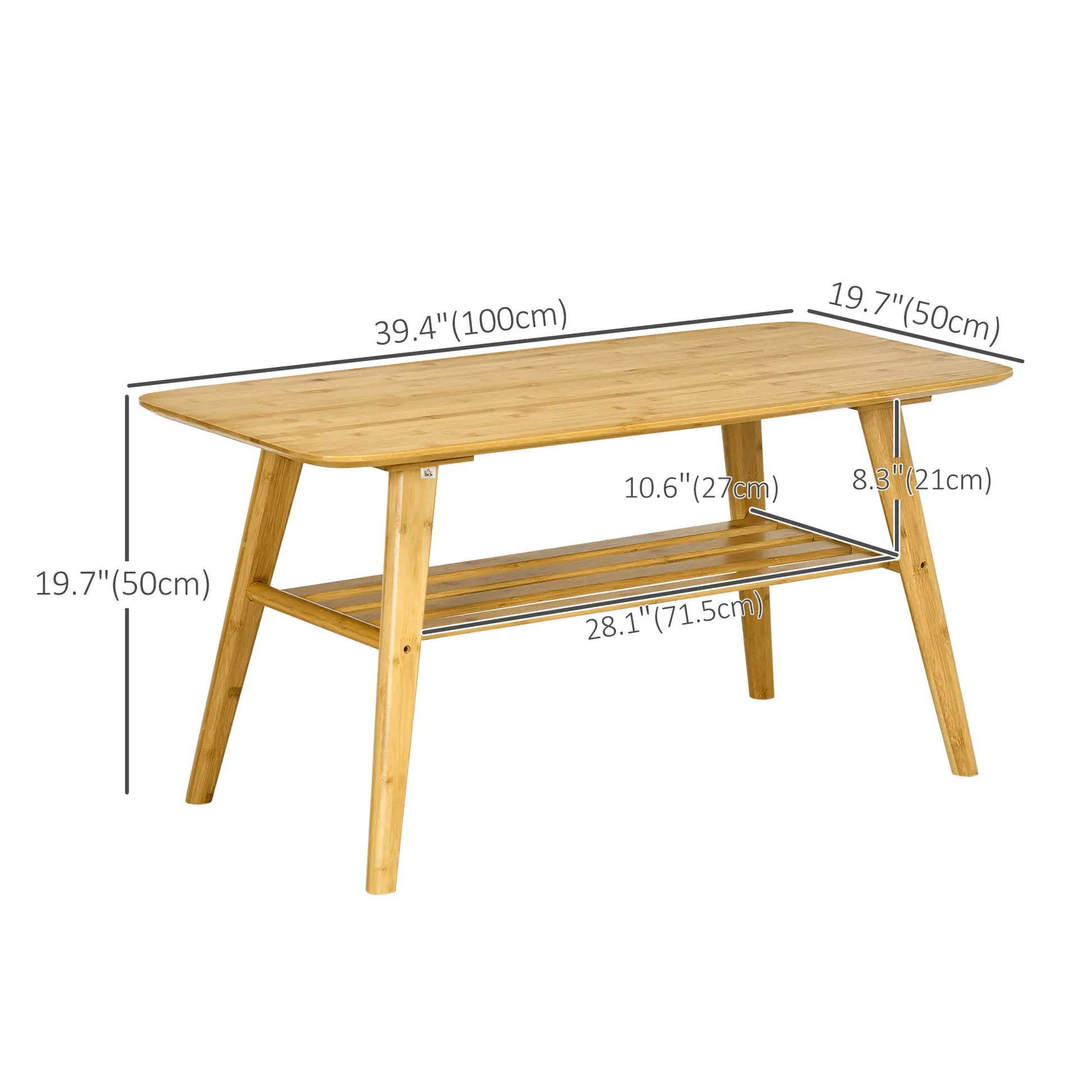 2 Tier Bamboo Coffee Table, Storage Shelf, Wood Grain, 39.25" x 19.75" x 19.75" Coffee Tables at Gallery Canada