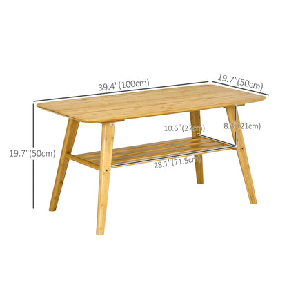 2 Tier Bamboo Coffee Table, Storage Shelf, Wood Grain, 39.25" x 19.75" x 19.75" Coffee Tables at Gallery Canada