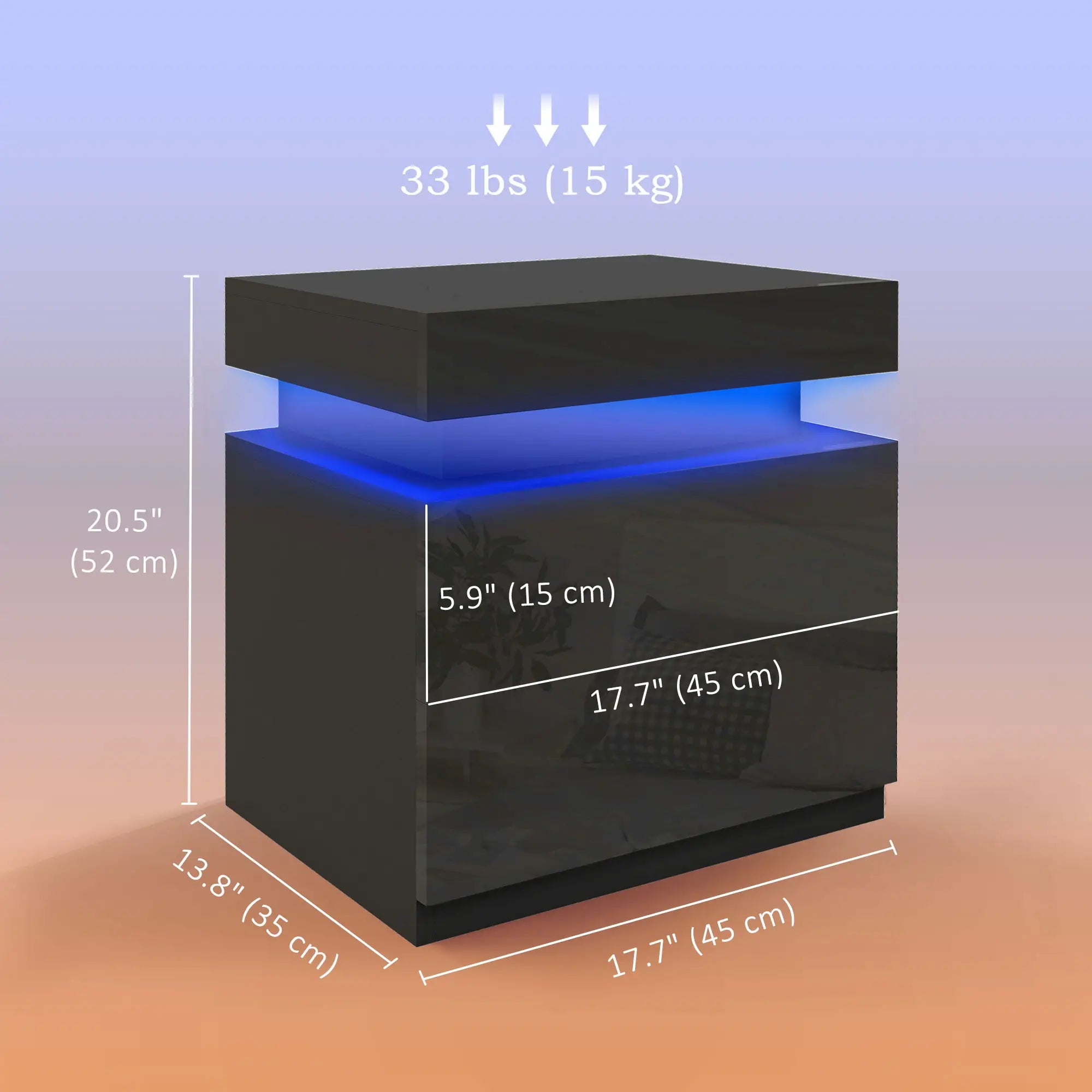 Nightstand, Bedside Table with LED Lights, 2 Drawers, Black Bedside Tables at Gallery Canada