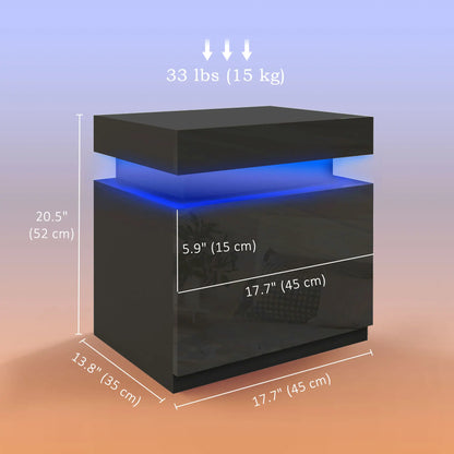 Nightstand, Bedside Table with LED Lights, 2 Drawers, Black Bedside Tables at Gallery Canada