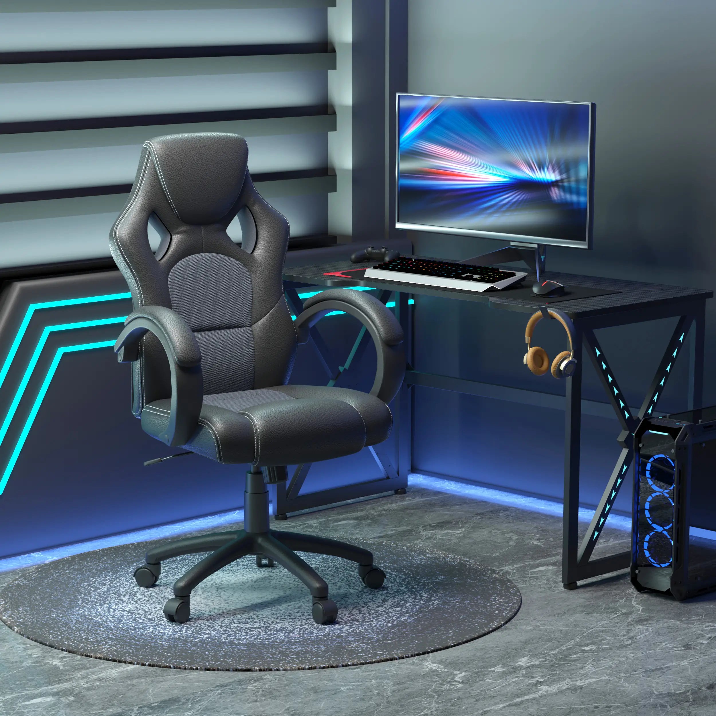 Racing Gaming Chair, Swivel Wheels, Padded Headrest, Tilt Function, Grey Video Game Chairs at Gallery Canada