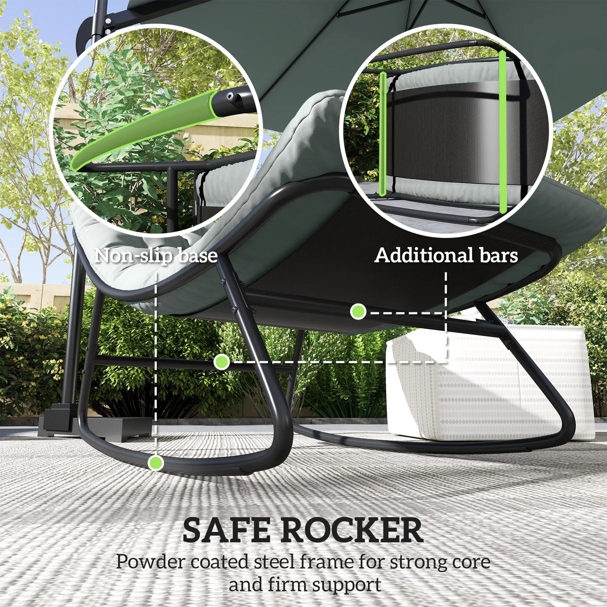 Outdoor Rocking Chair with Cushion, Steel Frame, Grey Outdoor Rocking Chairs at Gallery Canada