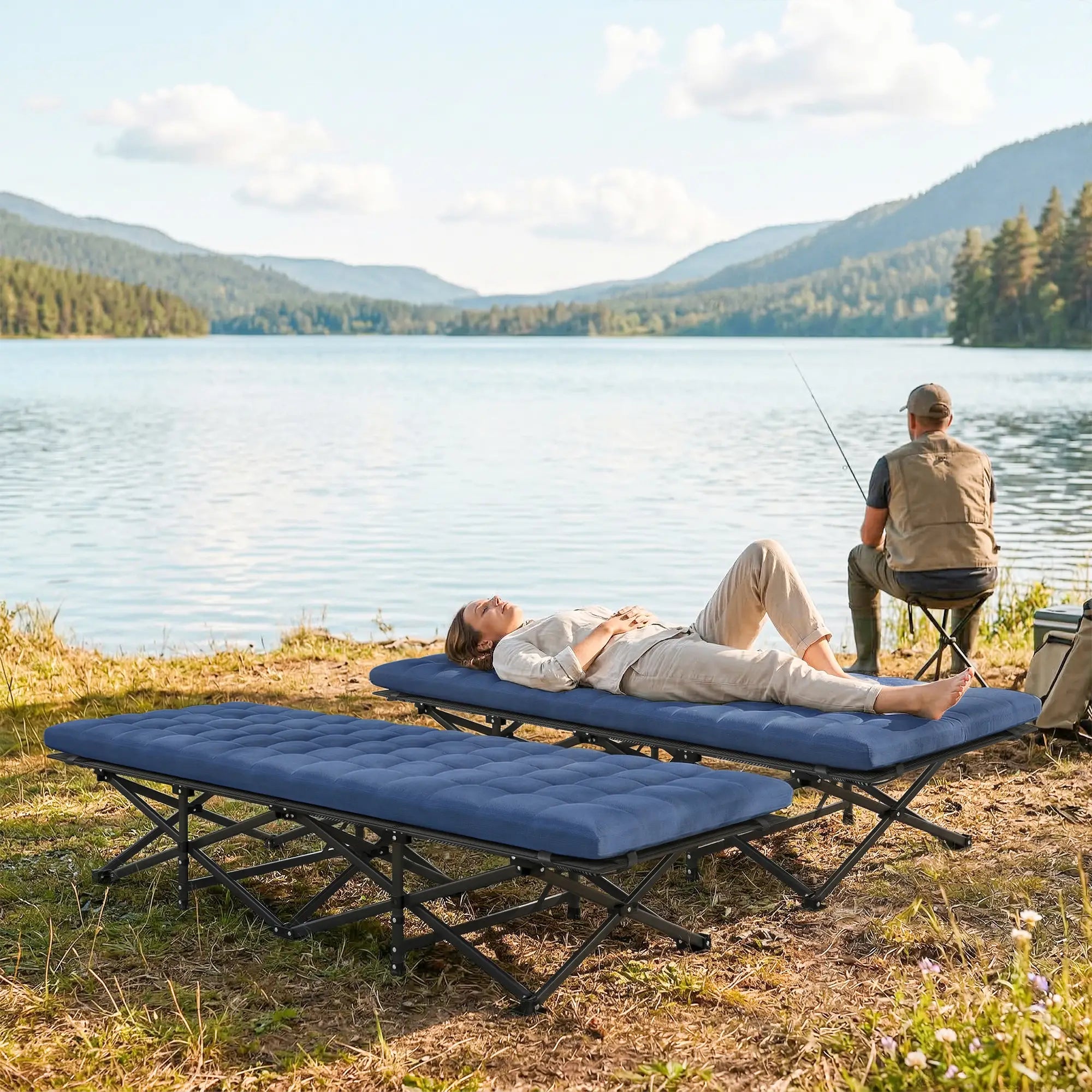 Set Of 2 Camping Cots With Soft Pad, 32