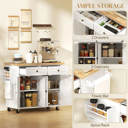 Kitchen Island with Storage, Rolling Trolley Cart with Rubber Wood Top, Spice Rack, Towel Rack, Grey Kitchen Islands & Kitchen Carts at Gallery Canada