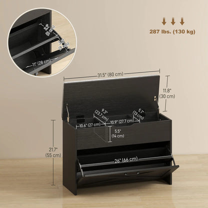 Shoe Storage Bench with Flip Drawer, Lift Top, Seat Cushion, Black Shoe Storage Cabinets & Racks at Gallery Canada
