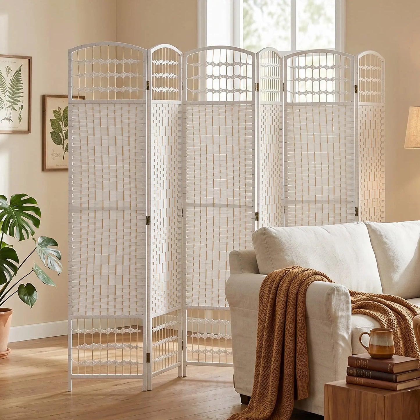 6 Panel Folding Room Divider, Portable Privacy Screen, White Room Dividers at Gallery Canada
