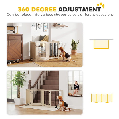 Wooden Foldable Dog Gate, 4 Panels, Walk-Through Door