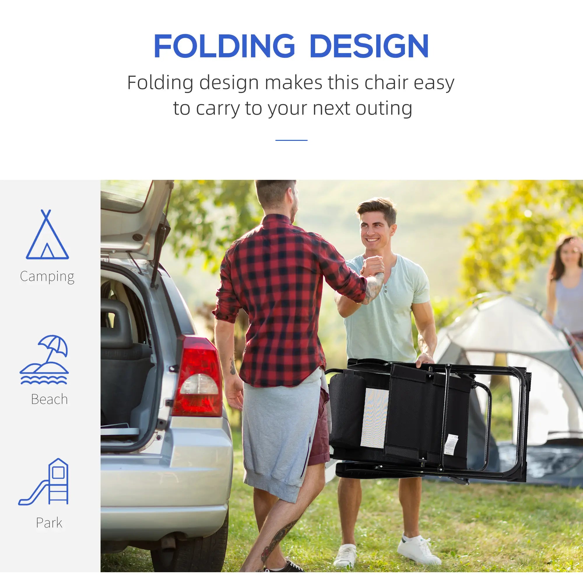 Double Camping Chairs, Foldable, Reclining, Headrest, Black Patio Chairs at Gallery Canada