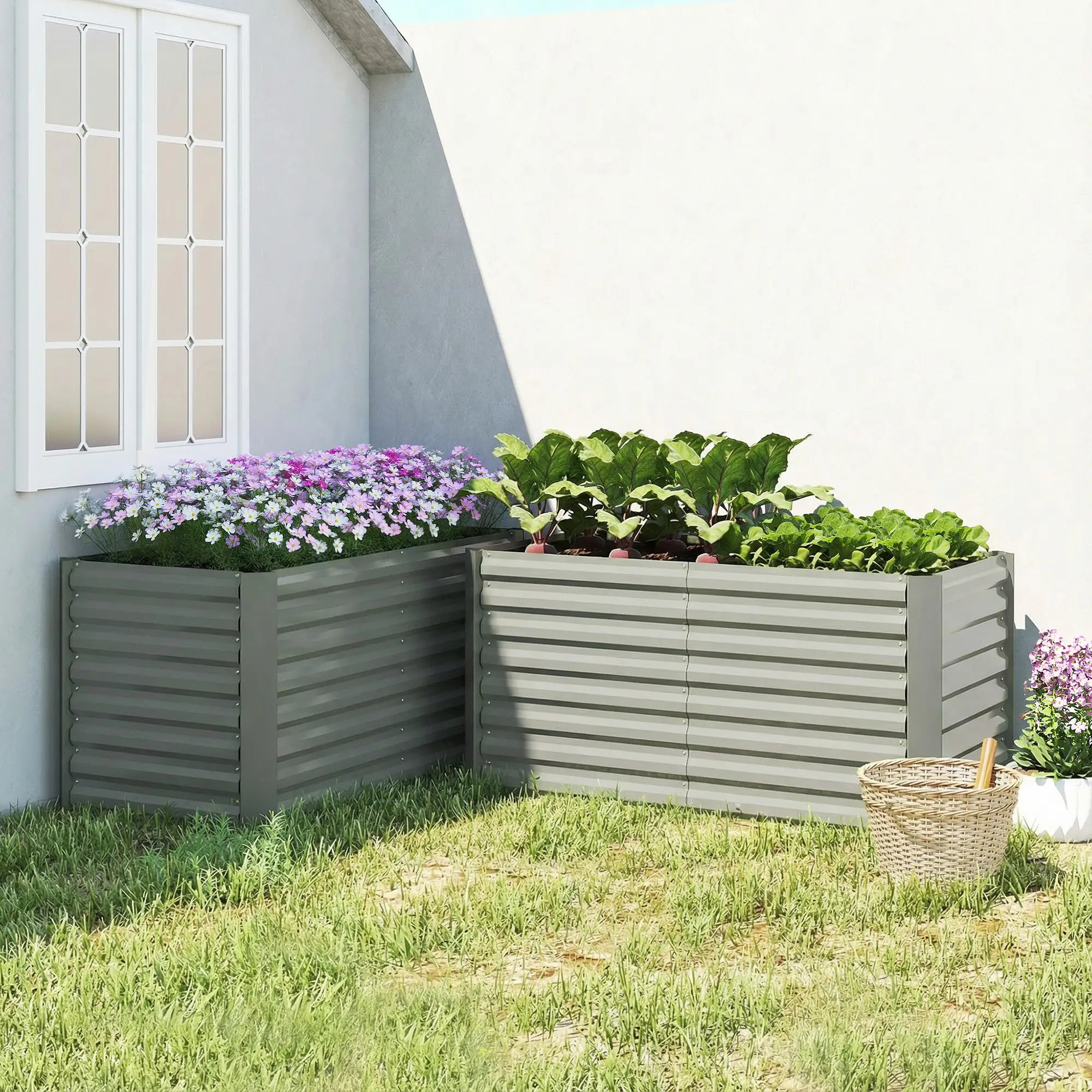 Galvanized Metal Planters, 4' x 2' x 2' Raised Garden Bed, Light Grey Galvanized Planter Boxes at Gallery Canada