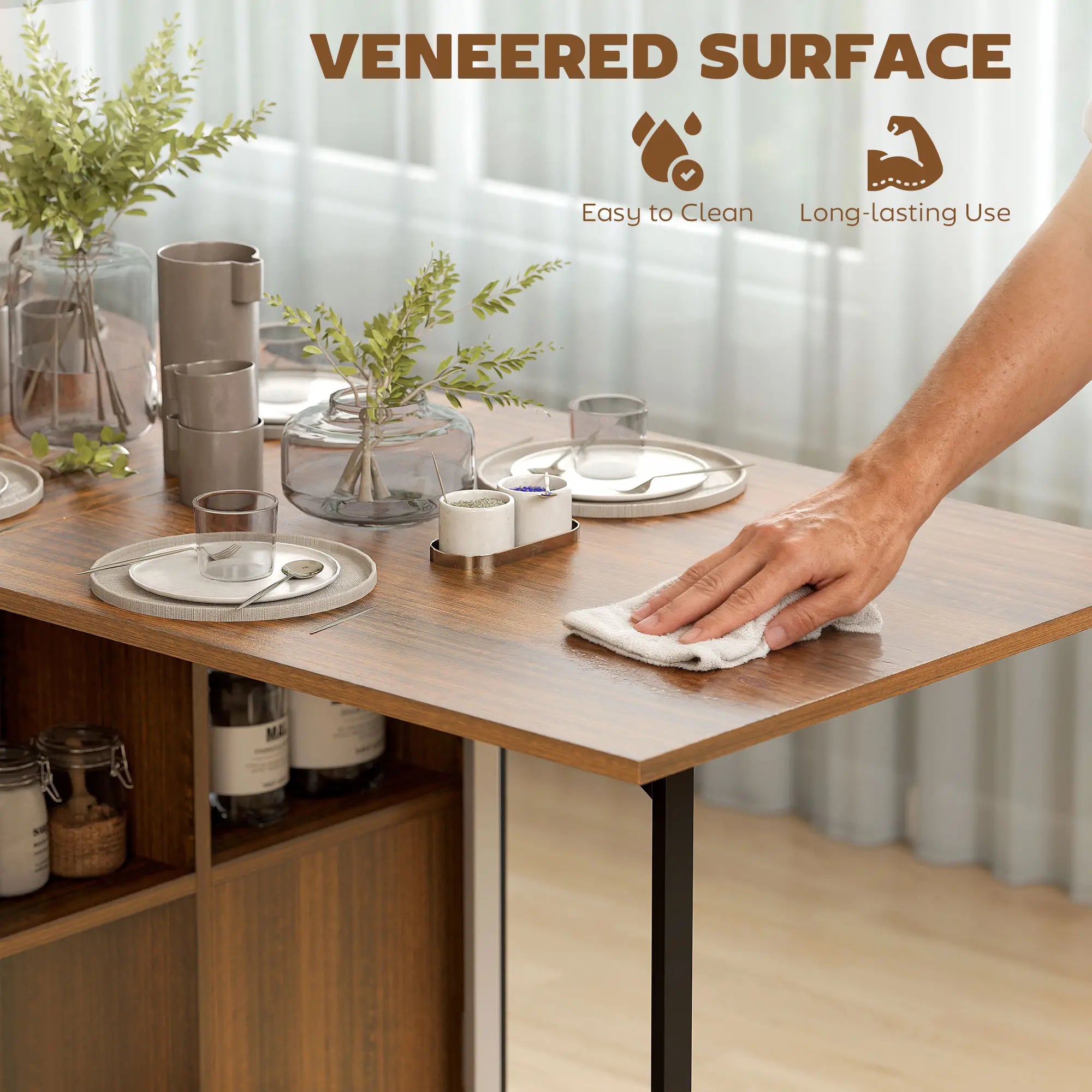 Foldable Table with Hideaway Shelves, Drop Leaf, Brown Dining Tables at Gallery Canada