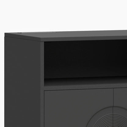 Record Player Stand with Outlets, Vinyl Storage Holds 300 Albums, Black