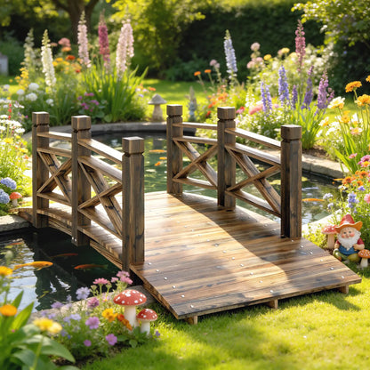 Garden Bridge, Wooden Arch Footbridge With Safety Rails, Carbonized Garden Decor at Gallery Canada