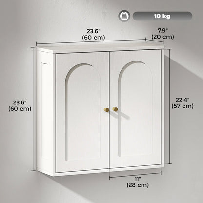 Modern Medicine Cabinet, Wood Grain, 2 Arched Doors, Gold Handles, White Bathroom Cabinets at Gallery Canada