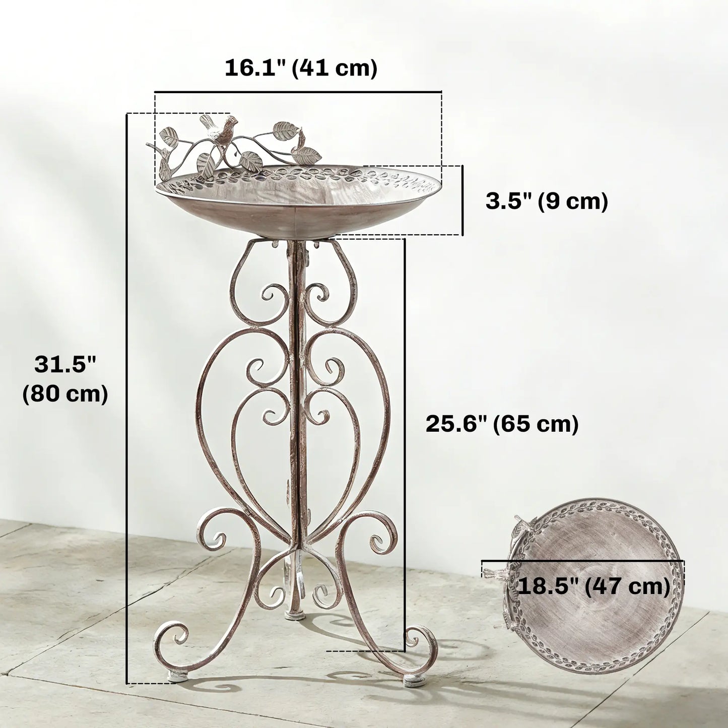 30" Tall Bird Bath With Bird Statues, Vintage Garden Bowl Pedestal, Brown Garden Decor at Gallery Canada