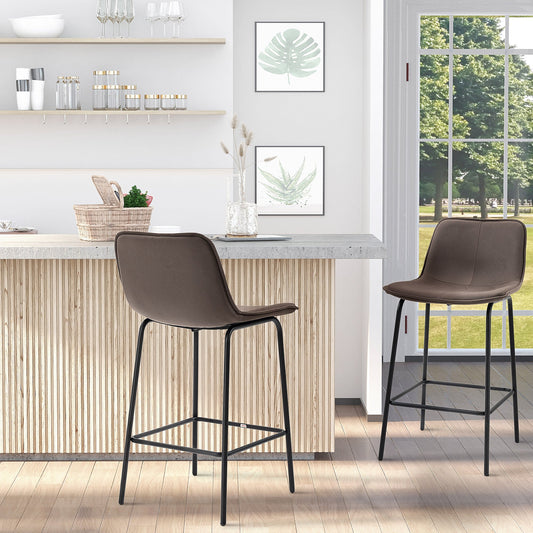 Bar Stools Set of 2, Upholstered Counter Height Bar Chairs, 26" (66 cm) Kitchen Stools with Steel Legs for Dining Area, Kitchen Aisle, Coffee - Gallery Canada