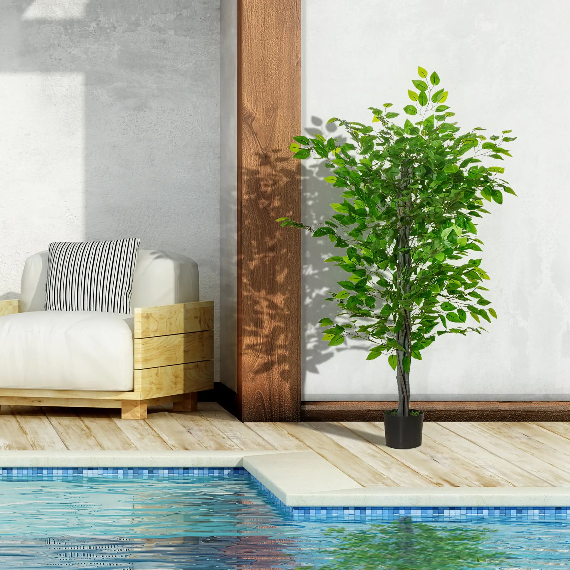 4.5ft Ficus Artificial Plant, Realistic Leaves, Potted, Green Artificial Trees at Gallery Canada