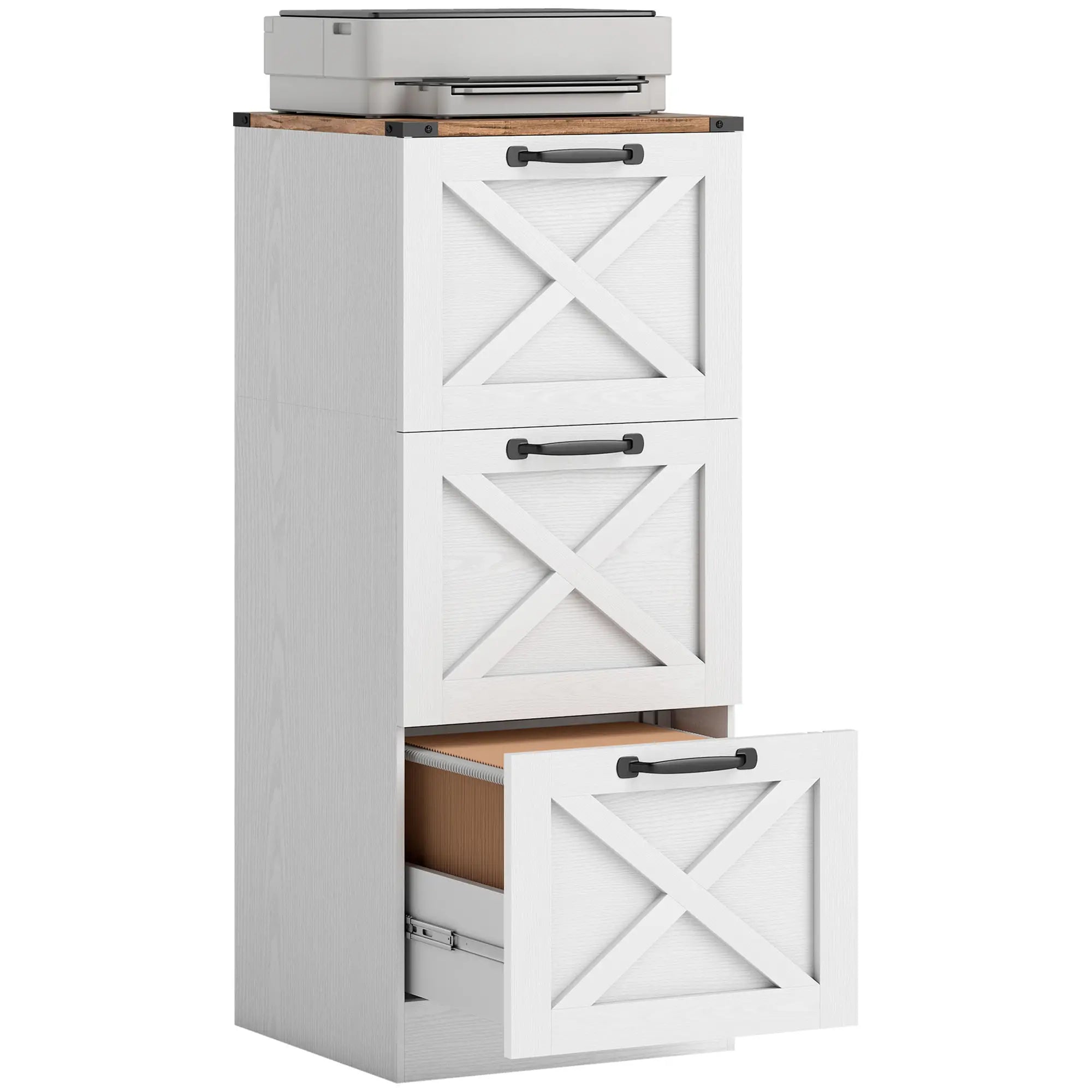 3 Drawer File Cabinet, Vertical Farmhouse, Fits Letter/A4, White Office Cabinets & Cupboards at Gallery Canada