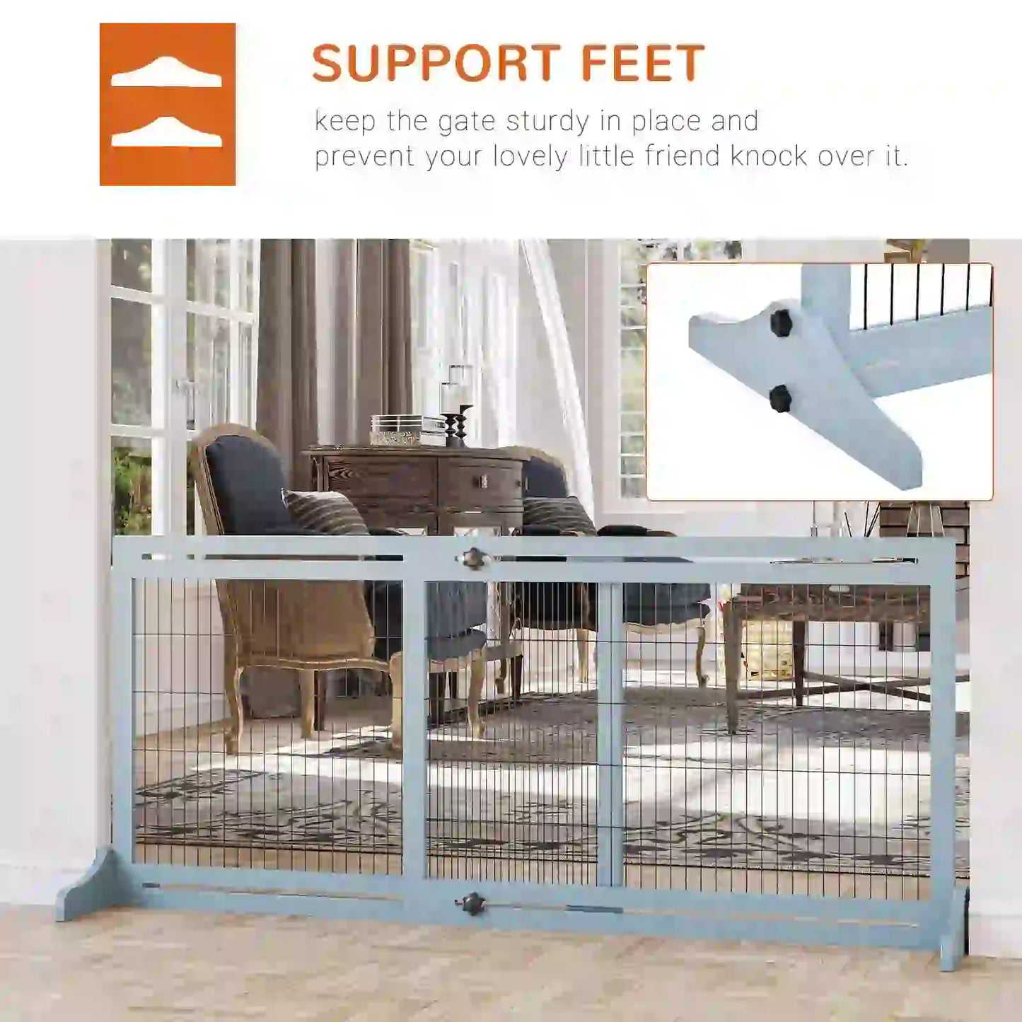 41"-72" Wooden Pet Gate, Support Feet, Small Medium Dogs, Grey-Blue Houses, Kennels & Pens at Gallery Canada