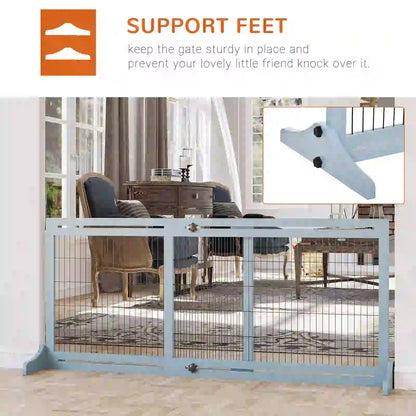 41"-72" Wooden Pet Gate, Support Feet, Small Medium Dogs, Grey-Blue Houses, Kennels & Pens at Gallery Canada