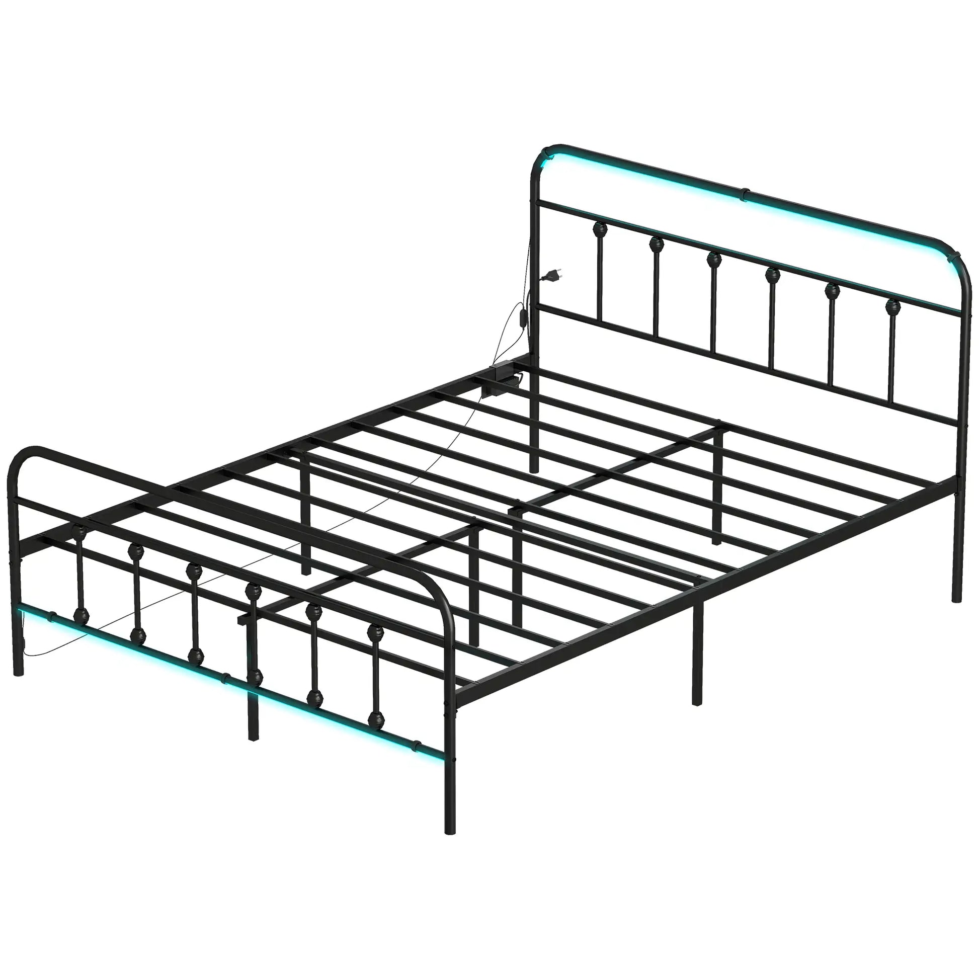 Queen Bed Frame With LED Lights, Charging Station, Under Bed Storage, Black Bed Frames Black at Gallery Canada