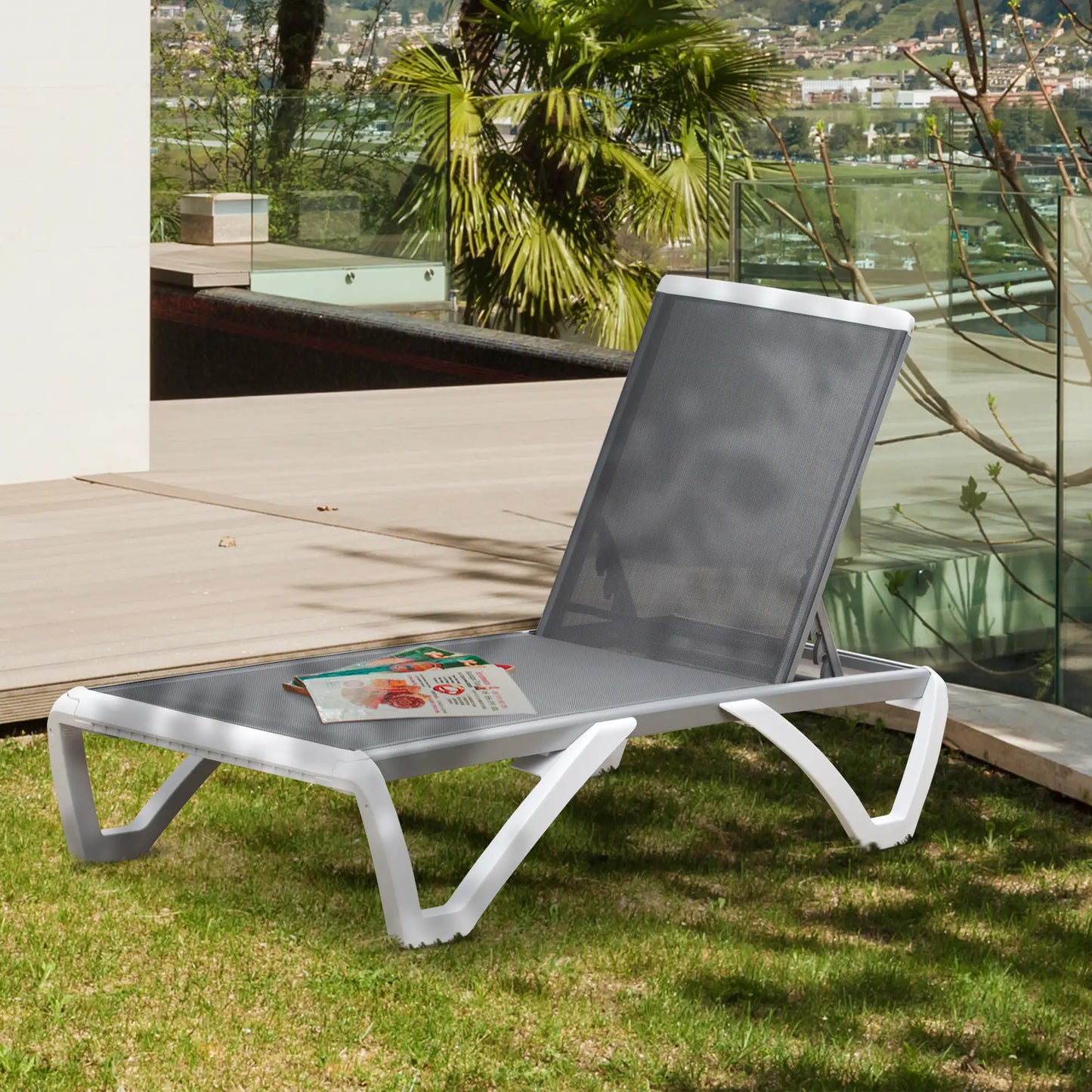 Outdoor Chaise Lounge, Aluminum Tanning Chair, 5-Level Adjustable, Grey Lounger Chairs at Gallery Canada
