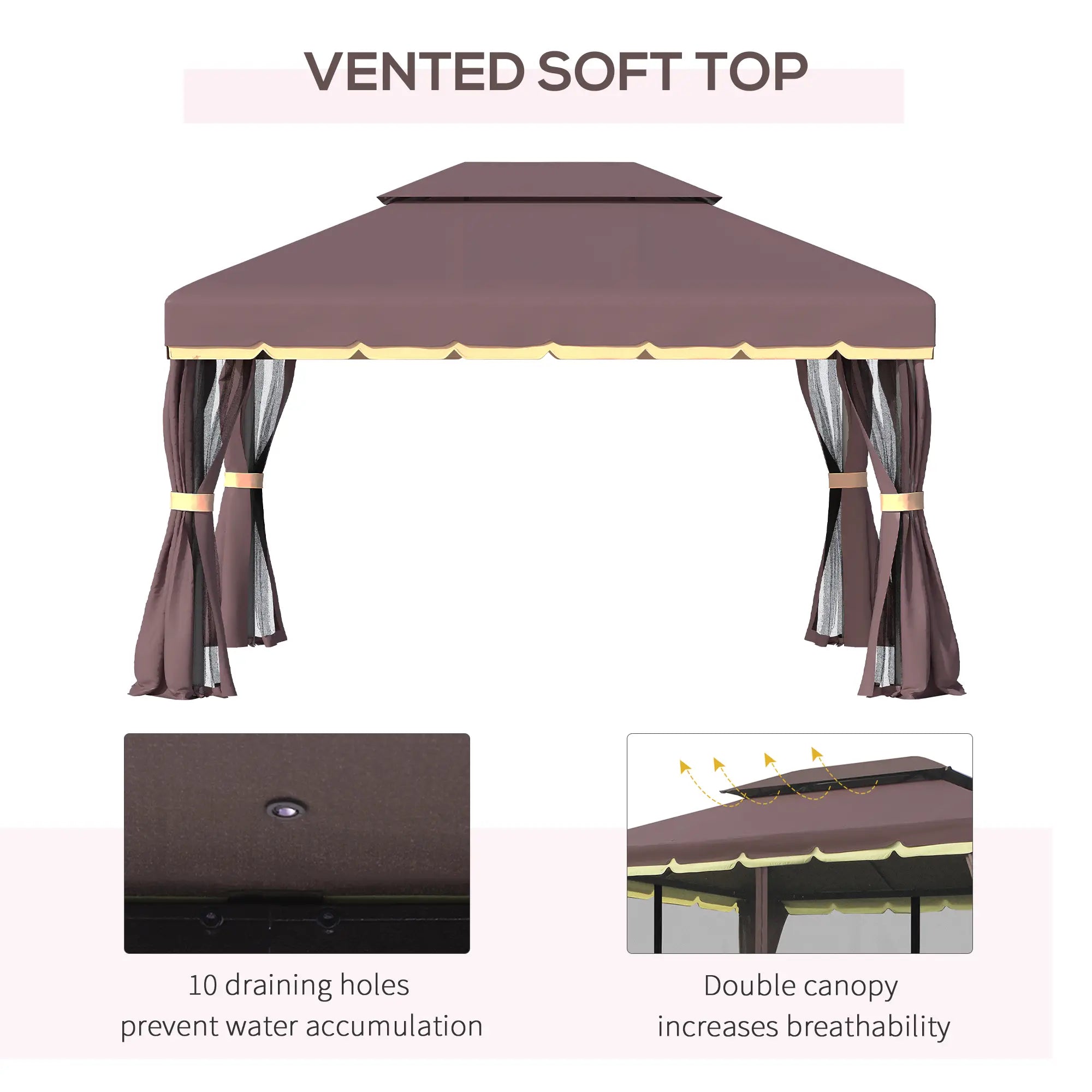 10 x 13ft Aluminum Gazebo, Double Tier Canopy, Netting, Curtains, Coffee Gazebos at Gallery Canada