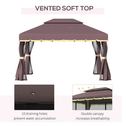 10 x 13ft Aluminum Gazebo, Double Tier Canopy, Netting, Curtains, Coffee Gazebos at Gallery Canada