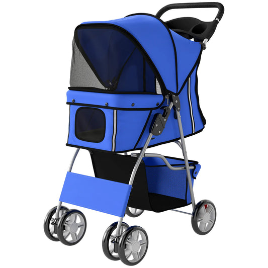 Foldable Pet Stroller, 360° Swivel Wheels, Reflective Strips, Blue Dog Bike Trailers & Strollers Blue at Gallery Canada
