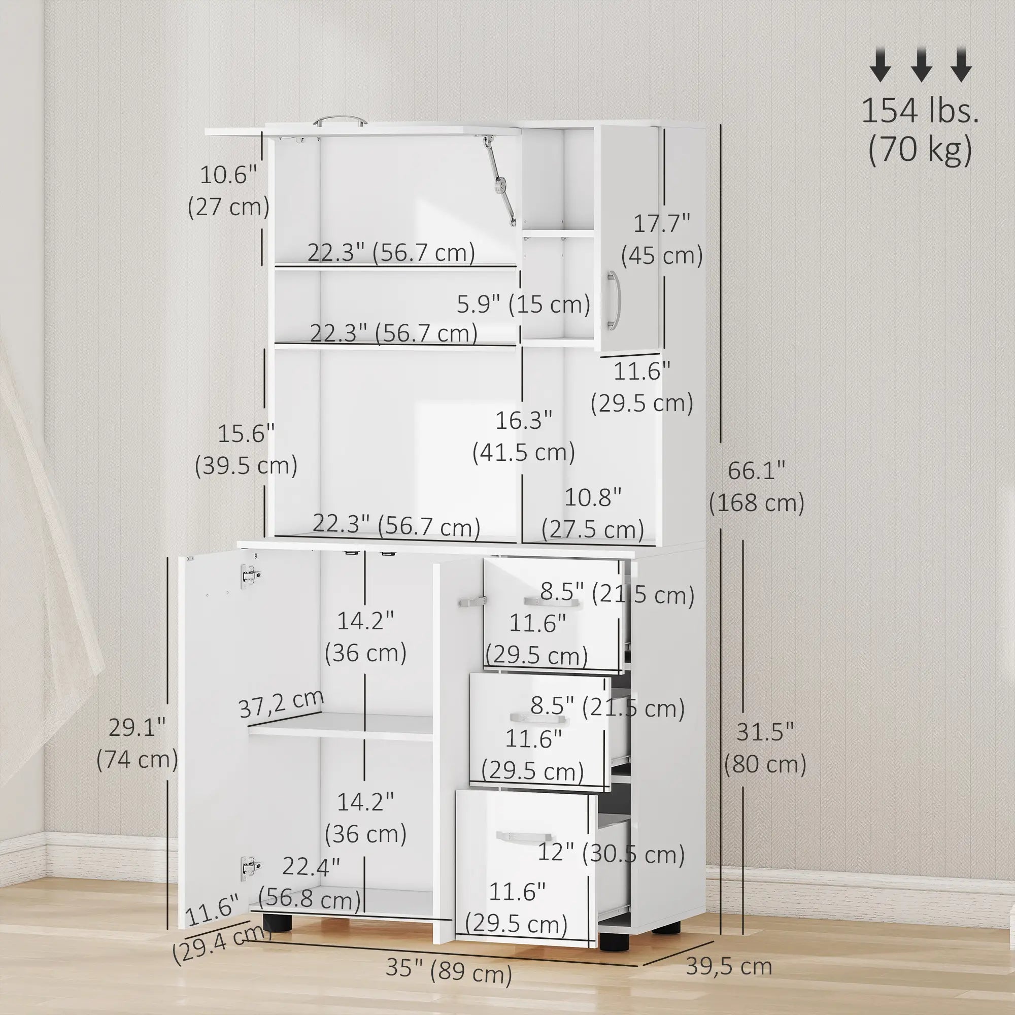 Freestanding Kitchen Microwave Cabinet, with Doors Drawers Shelves, White Kitchen Pantry Cabinets at Gallery Canada