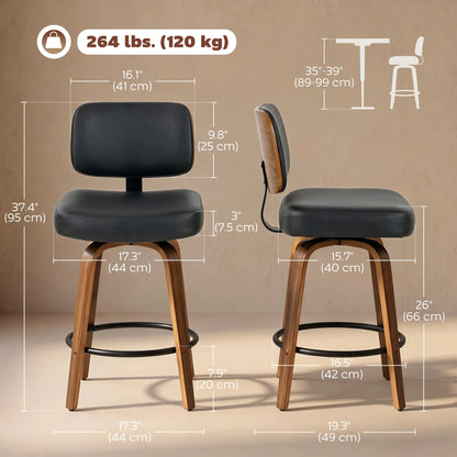 Swivel Bar Stools Set of 2, PU Leather, Black Bar Stools at Gallery Canada