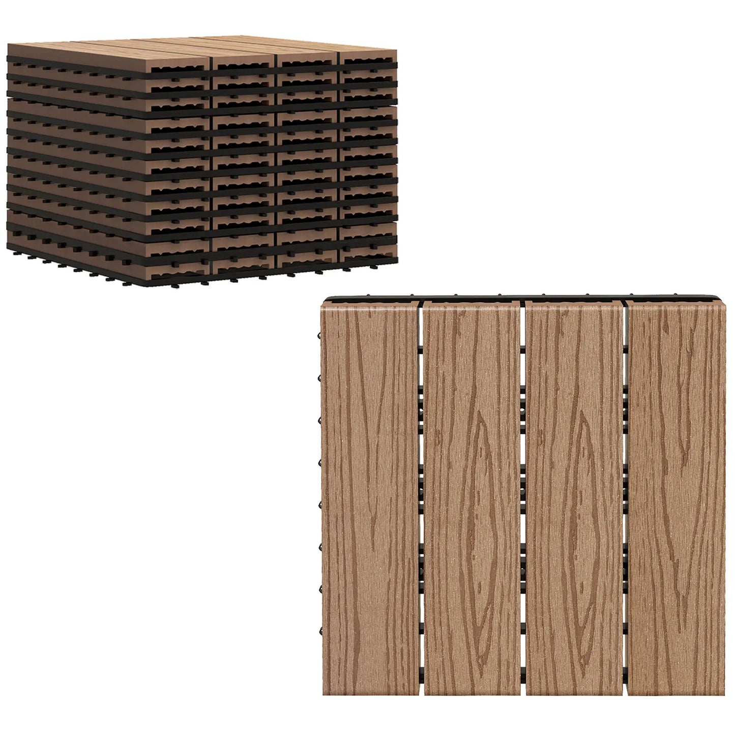 Outdoor Tiles, 11 Pack 12" x 12" WPC Interlocking Deck Tiles Waterproof and Non-slip Deck Tiles Teak at Gallery Canada