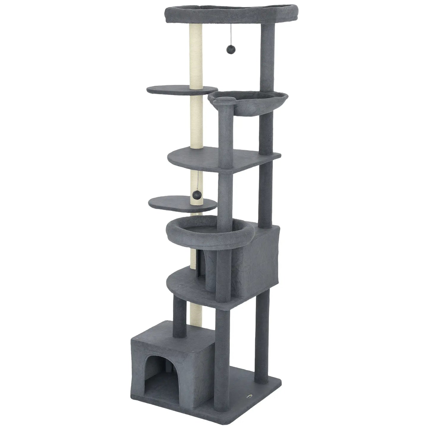 79" Extra Tall Cat Tree, Scratching Posts, Perches, Caves, Hammock, Dark Grey Cat Trees Dark Grey, Cream White at Gallery Canada