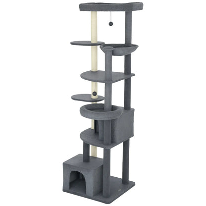 79" Extra Tall Cat Tree, Scratching Posts, Perches, Caves, Hammock, Dark Grey Cat Trees Dark Grey, Cream White at Gallery Canada