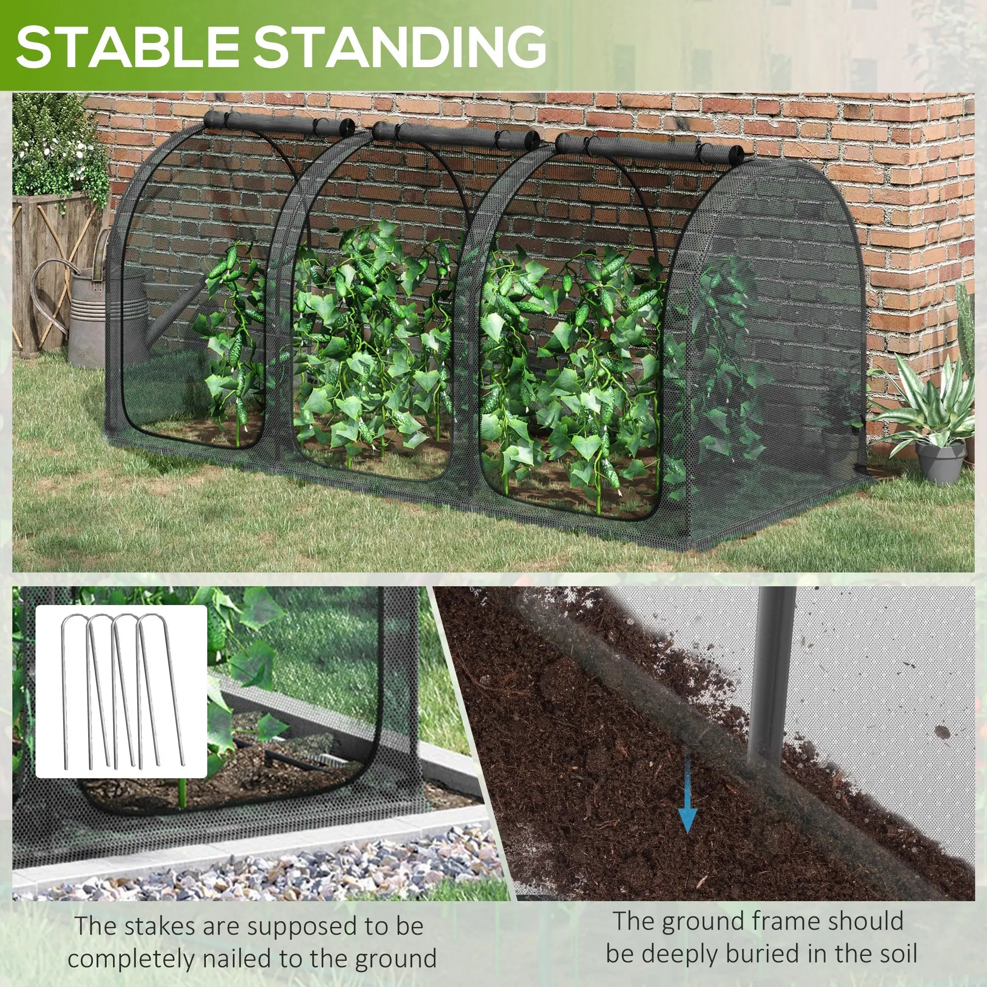 9' x 4' Crop Cage, Garden Plant Protector, 3 Zippered Doors, 4 Stakes, Black Mini Greenhouses at Gallery Canada