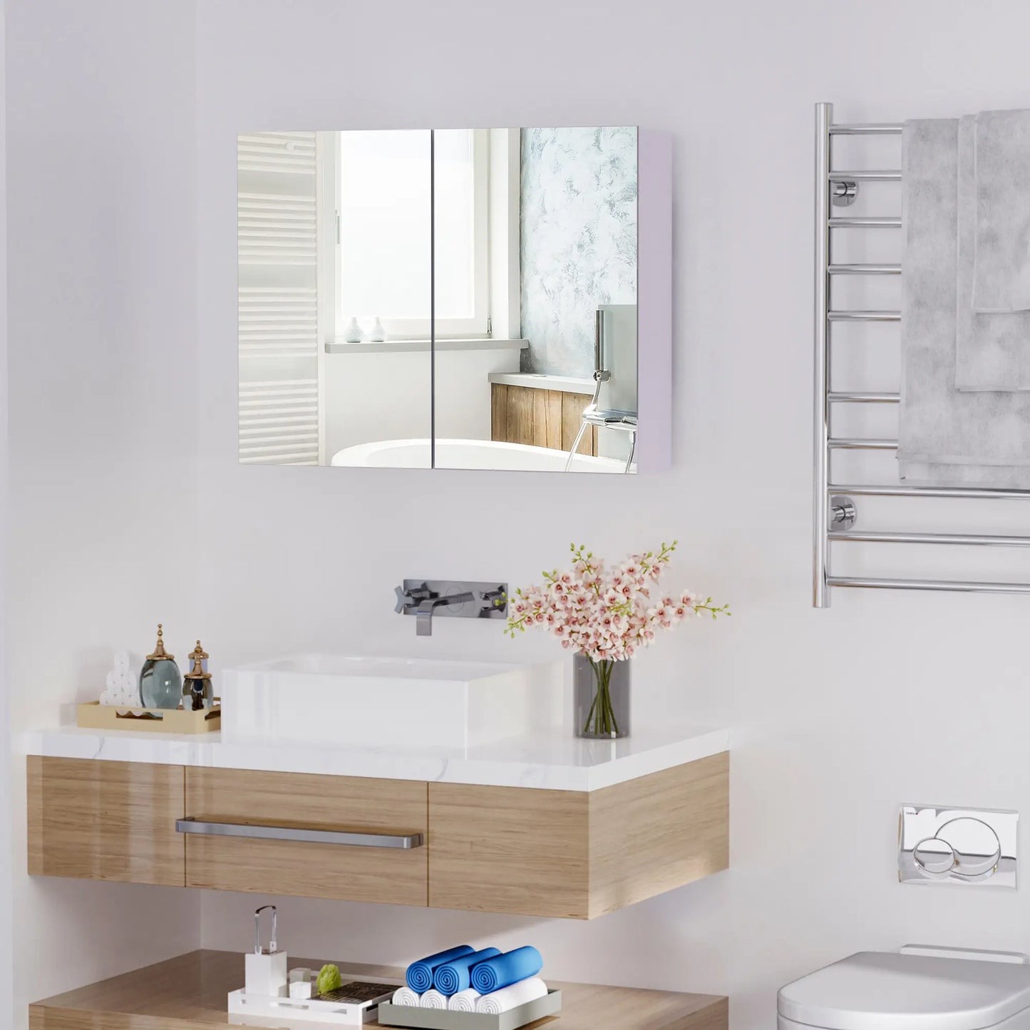 Wall-Mounted Bathroom Mirror Cabinet, Double Doors, Adjustable Shelf, Lilac Mirror Medicine Cabinets at Gallery Canada