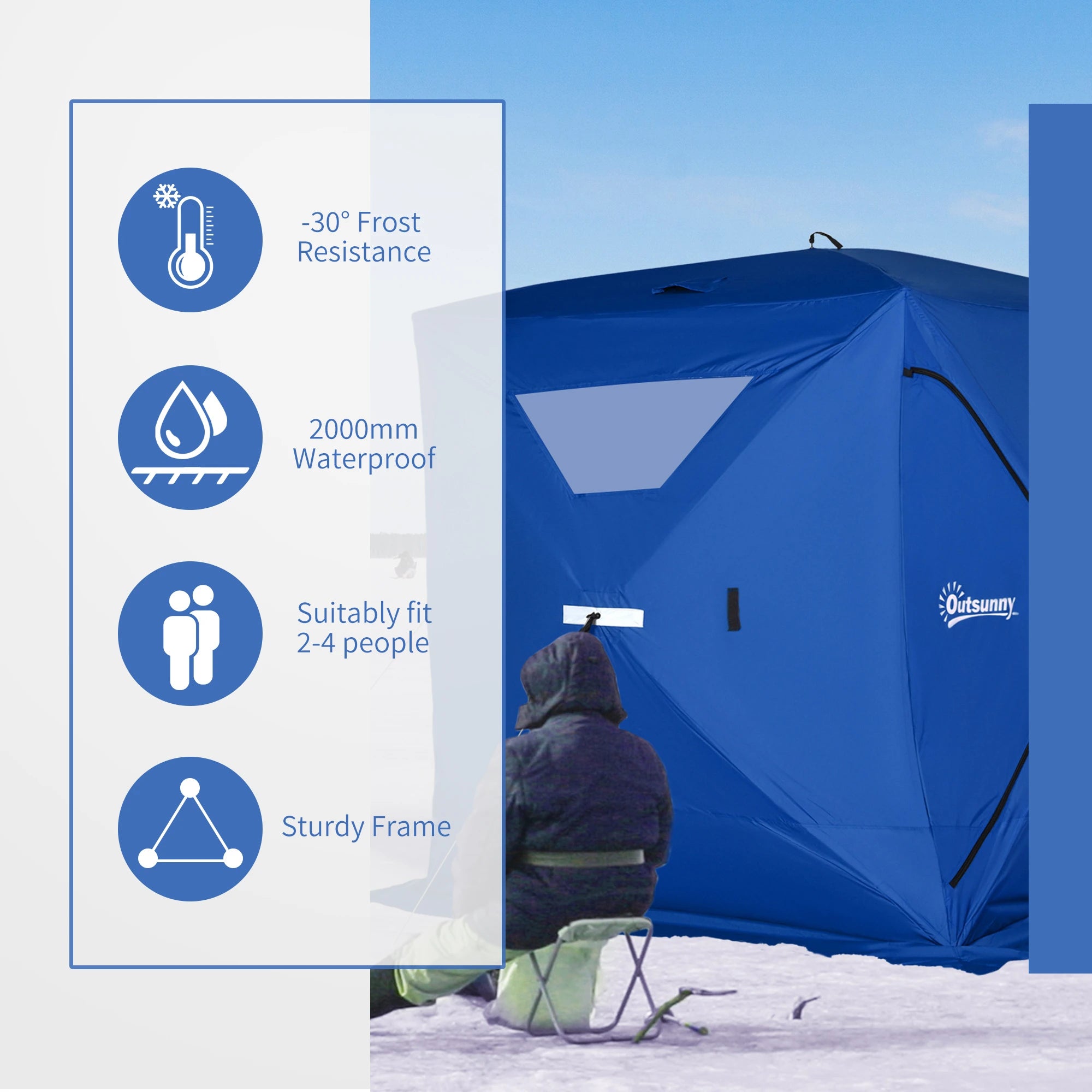 2-4 Person Pop-Up Ice Fishing Tent, Windproof Windows, Carrying Bag, Blue Ice Fishing Tents at Gallery Canada
