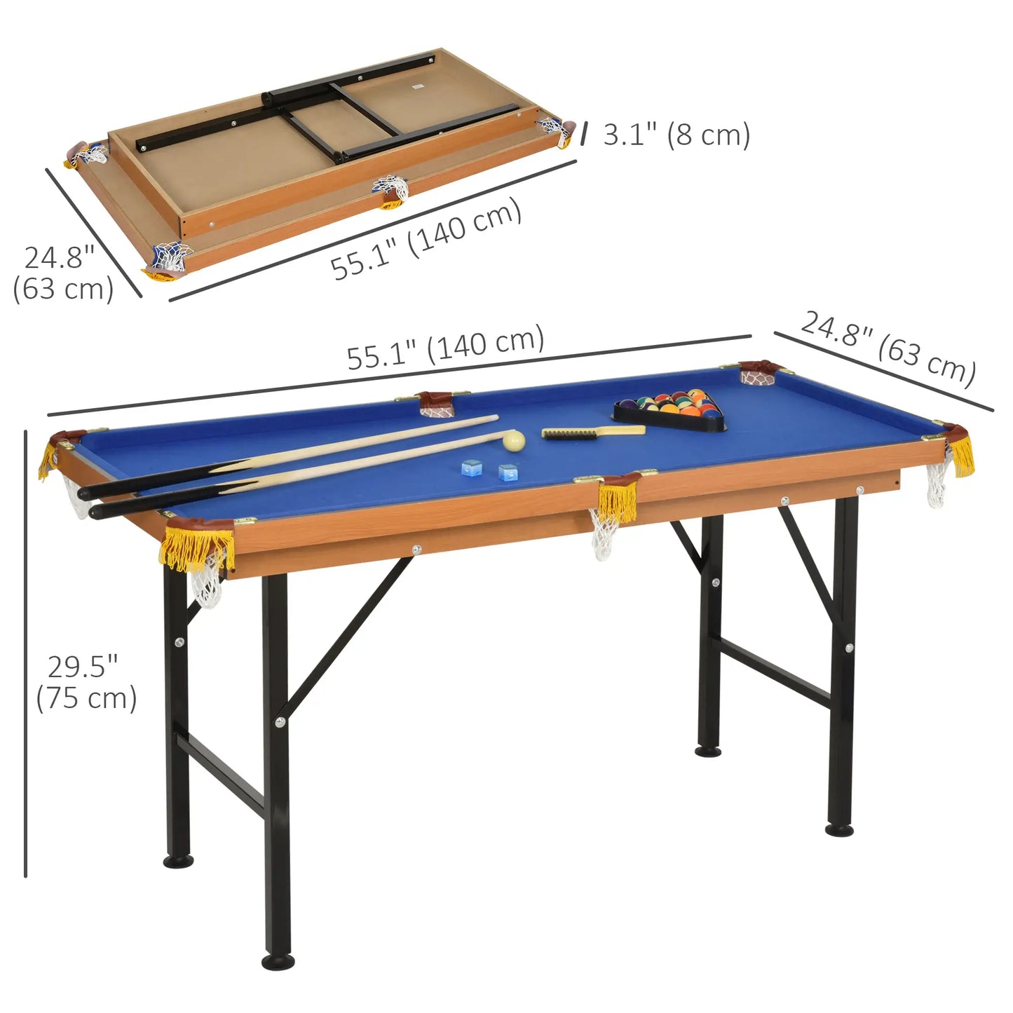 54.3"L Mini Pool Table, Portable, Includes Cues, Balls, Chalk, Rack, Blue Game Tables at Gallery Canada