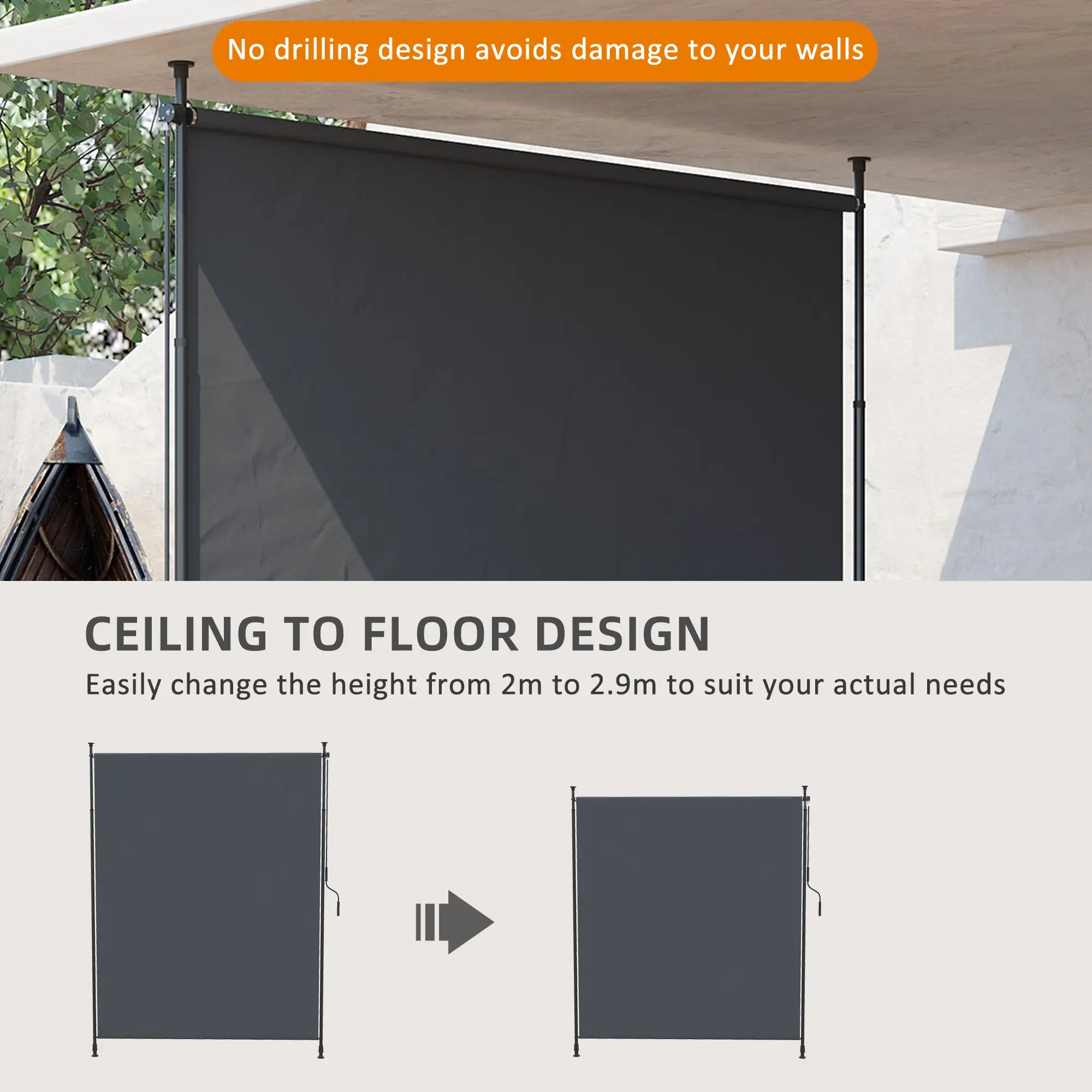 7' x 10' Retractable Patio Awning, Manual Outdoor Privacy Screen, UPF40+ Water-Resistant, Grey Retractable Side Awning at Gallery Canada