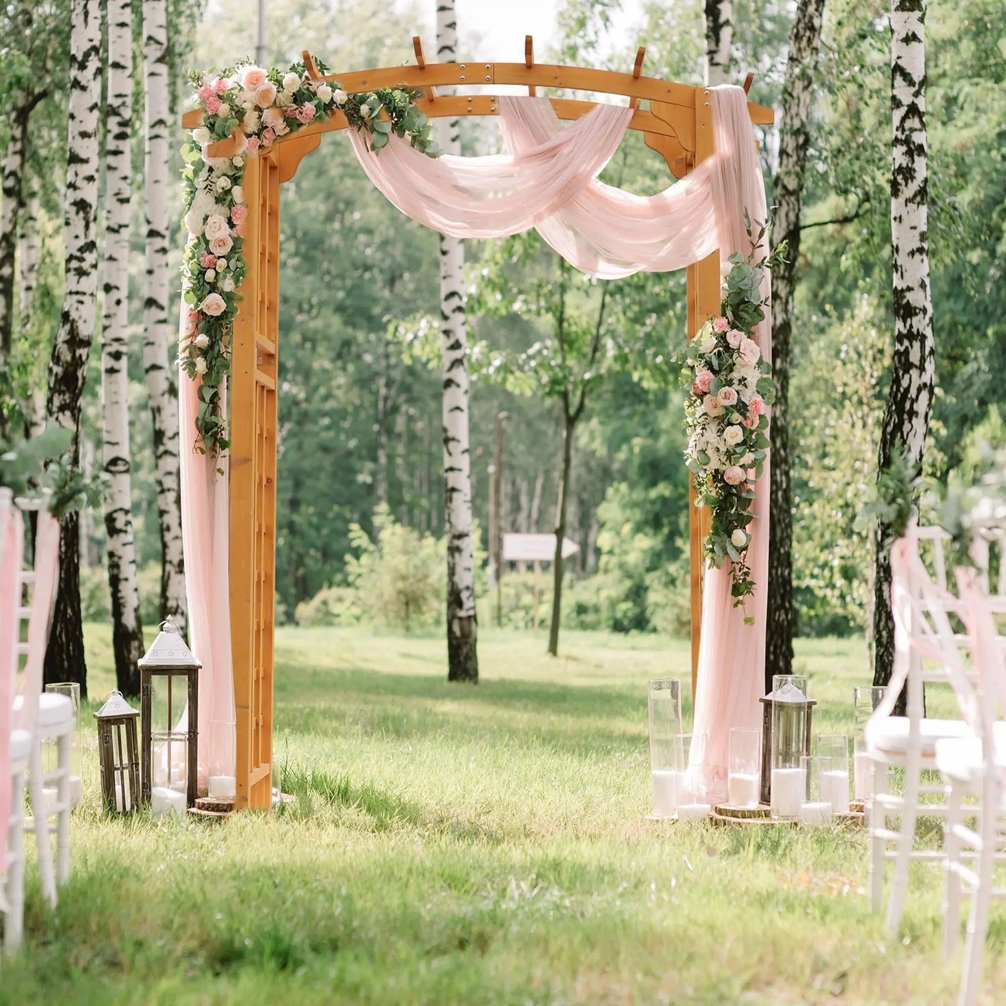 7.5FT Wood Garden Arch Trellis, Round Pergola Arbor, Yellow Garden Arches at Gallery Canada