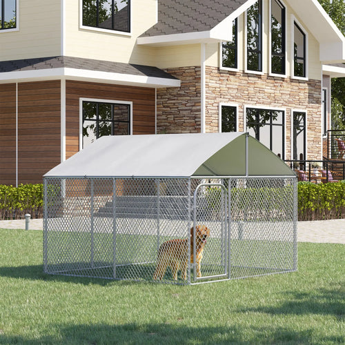 Outdoor Dog Kennel With Roof, Waterproof UV-Resistant Cover, Secure Lock, 7.5' x 7.5' x 5.7'